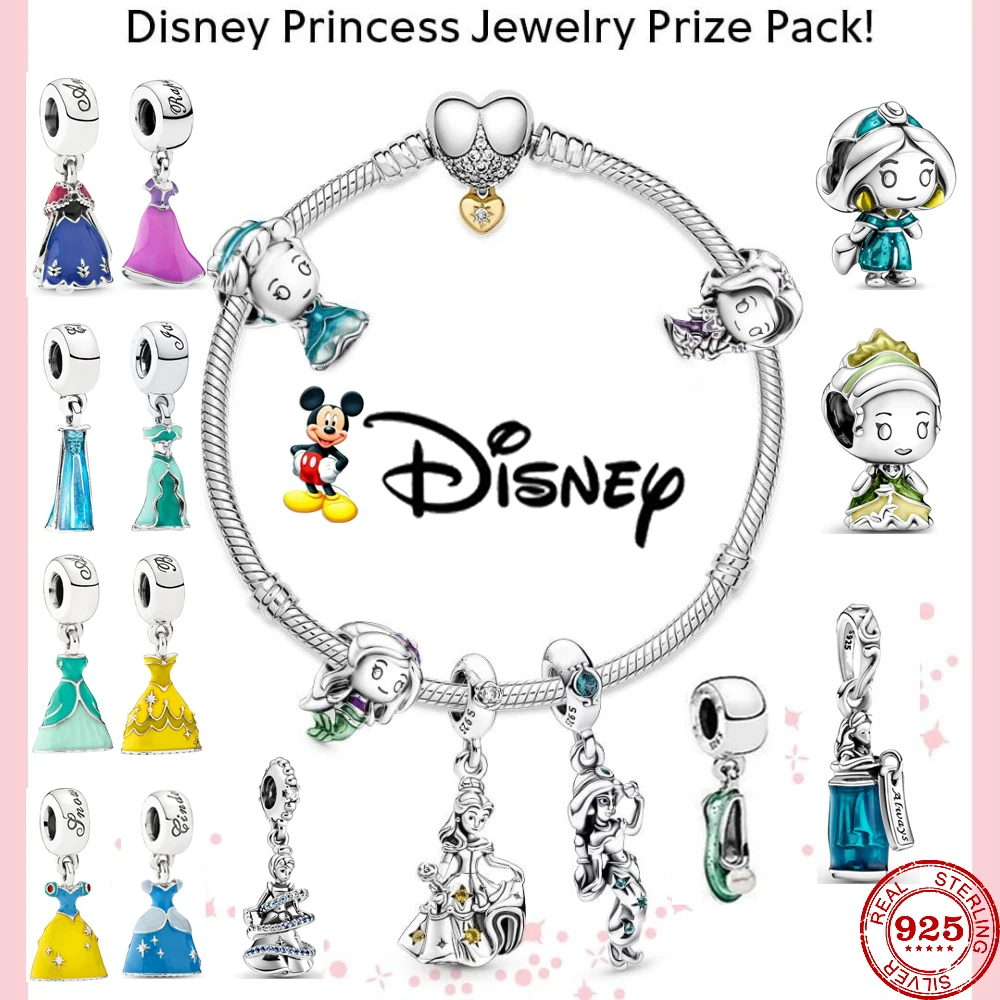 New 925 Sterling Silver Charm  Disney princess  skirt Pendant Bead fit Original Pandora Bracelet Trinket DIY Women Jewelry