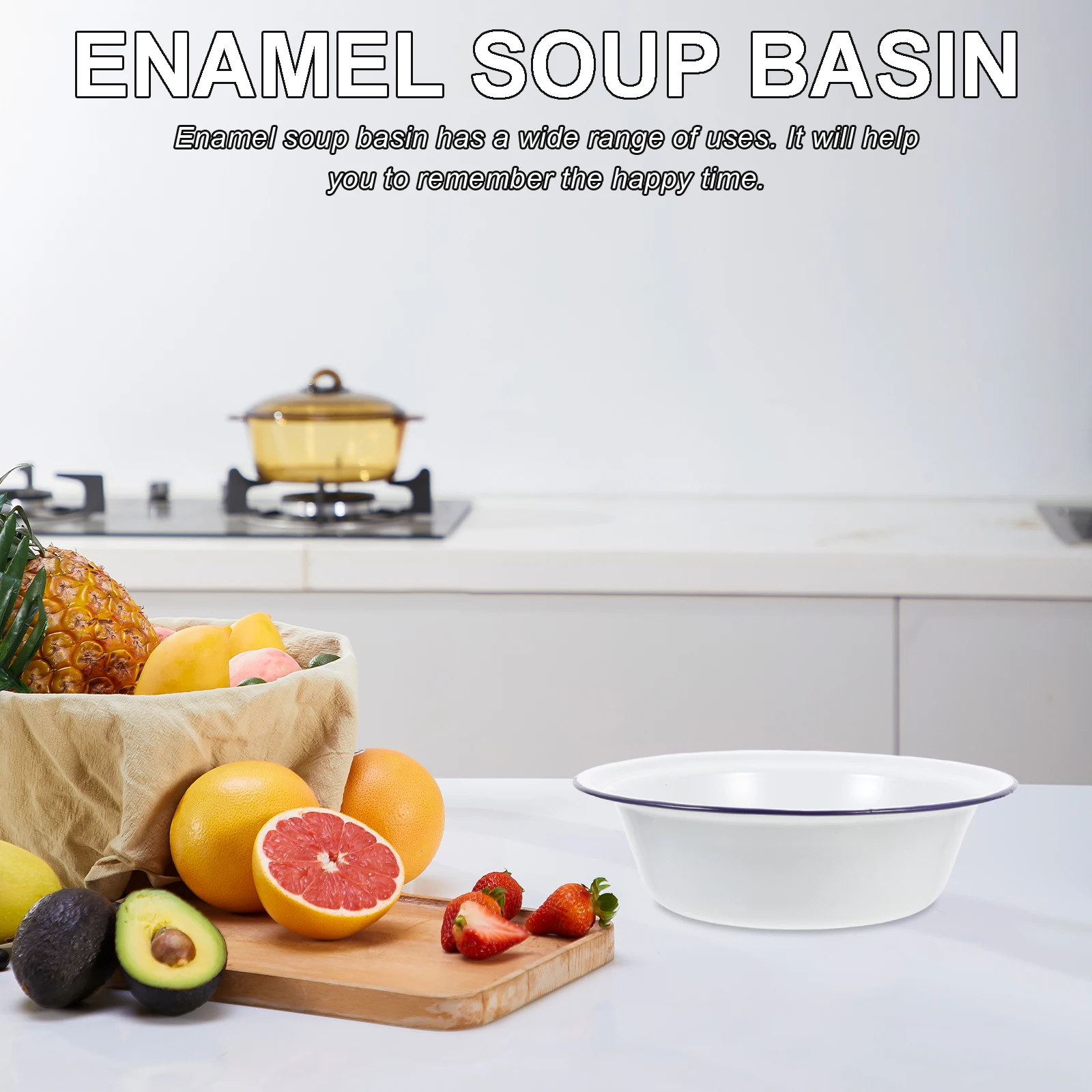 

Enamel Bowl Unbreakable Vintage Enamelware Soup Basin Vegetable Mixing Bowl With Lid Retro Kitchenware Tableware Set