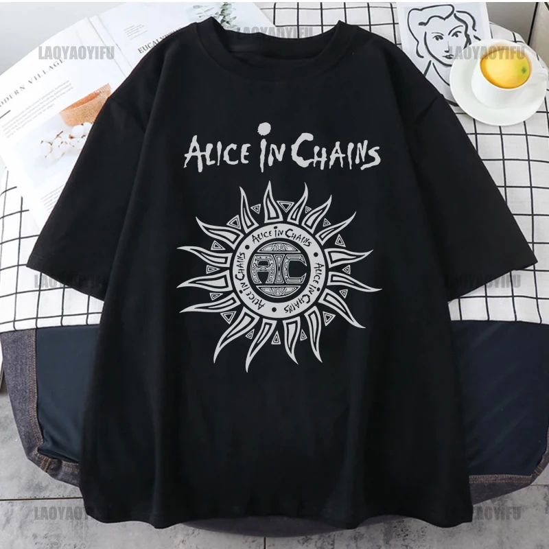 

Men Crew Neck Tops fashion Cotton Tshirt Alice in Chains Sun Logo Men's unisex t-shirt casual loose style tops cotton