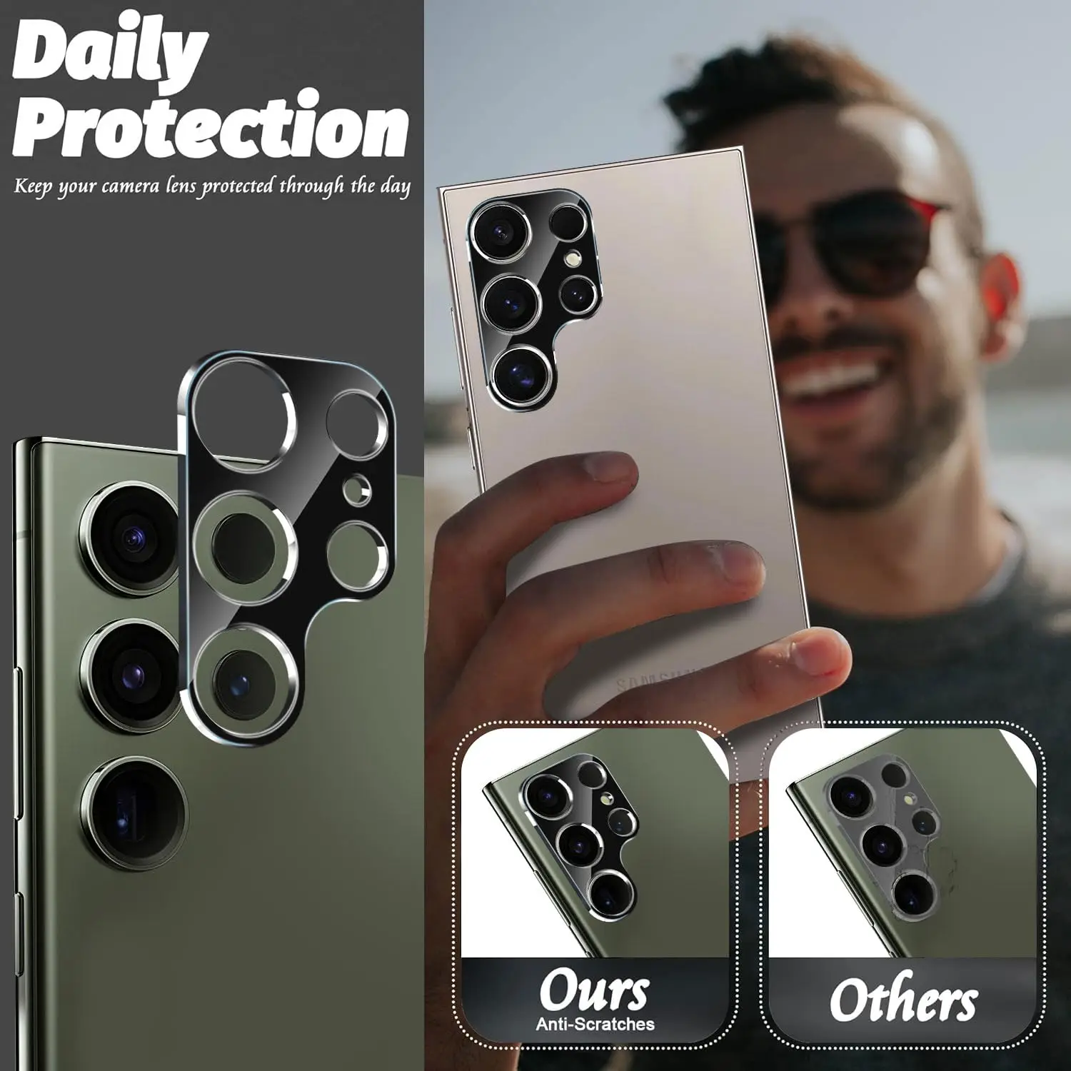 삼성 갤럭시 S25 S24 울트라 플러스, 9H 경도 안티 스크래치 쉬운 설치 강화 유리용 3팩 카메라 렌즈 보호대