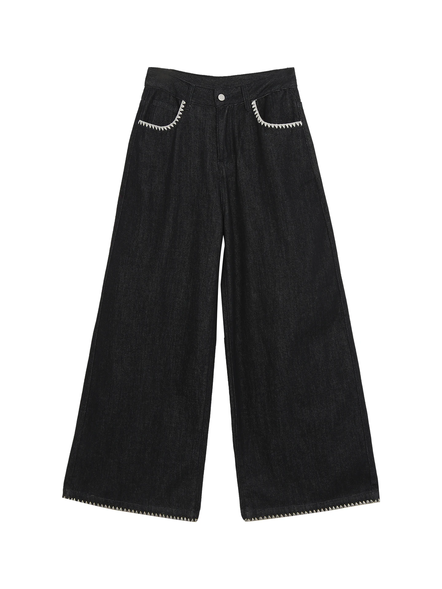 กางเกงยีนส์สีน้ำเงินเอวสูงทรงตรงสำหรับผู้หญิง รุ่นใหม่ฤดูใบไม้ร่วง ทรงขากว้างหลวมสไตล์อเมริกันย้อนยุค กางเกงยีนส์สีน้ำเงินเข้มเอวสูงสำหรับผู้หญิง