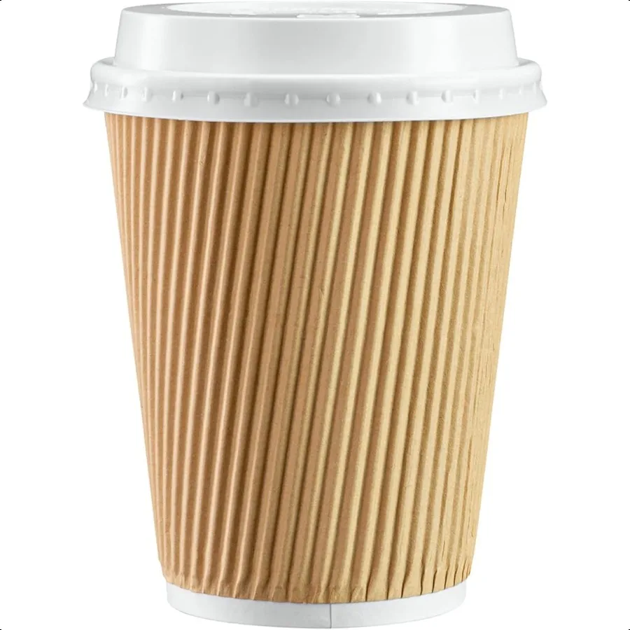

Comfy Package [12 oz. 50 Sets] Insulated Kraft Ripple Paper Hot Cups Coffee Cups With Lids Ideal for Hot Beverages Travel and