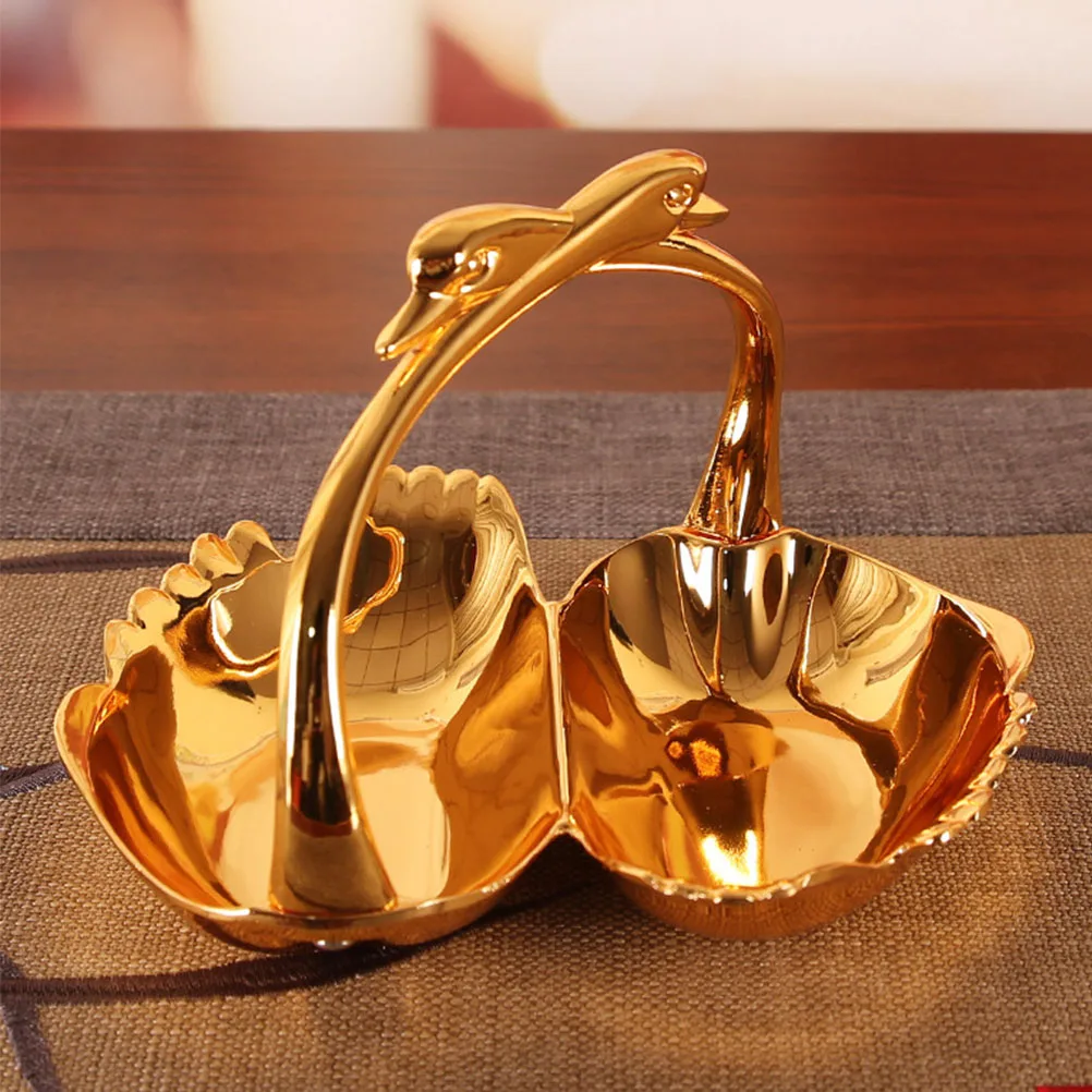 

1pc Small Fruit Plate Candy Dish Metal Tray for Dried Fruits Snacks Lightweight Easy Clean Decorative Swan Shape Perfect Wedding