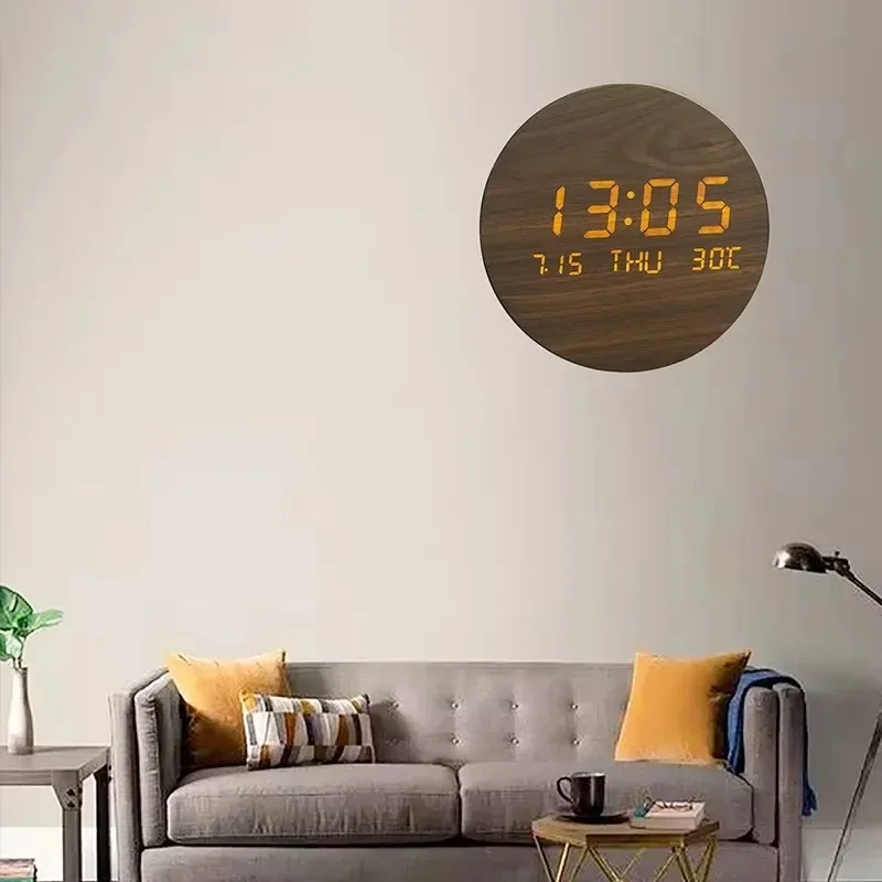 LED Digital Wall Clock Temperature Date Time Week Multi-function Display Alarm Clock for Bedroom Living Room Hanging Clock