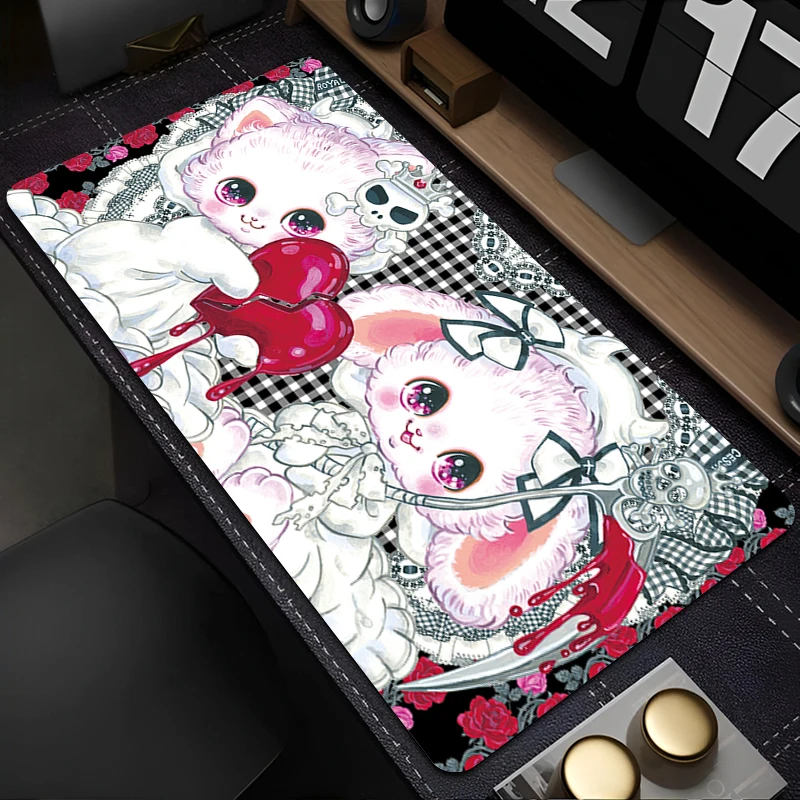 

Mouse Pad PC Cartoon Bunny Kawaii Cat Keyboard Pad Cute Rabbit Mousepad Laptop Black And White Skull Gaming Accessories Desk Mat