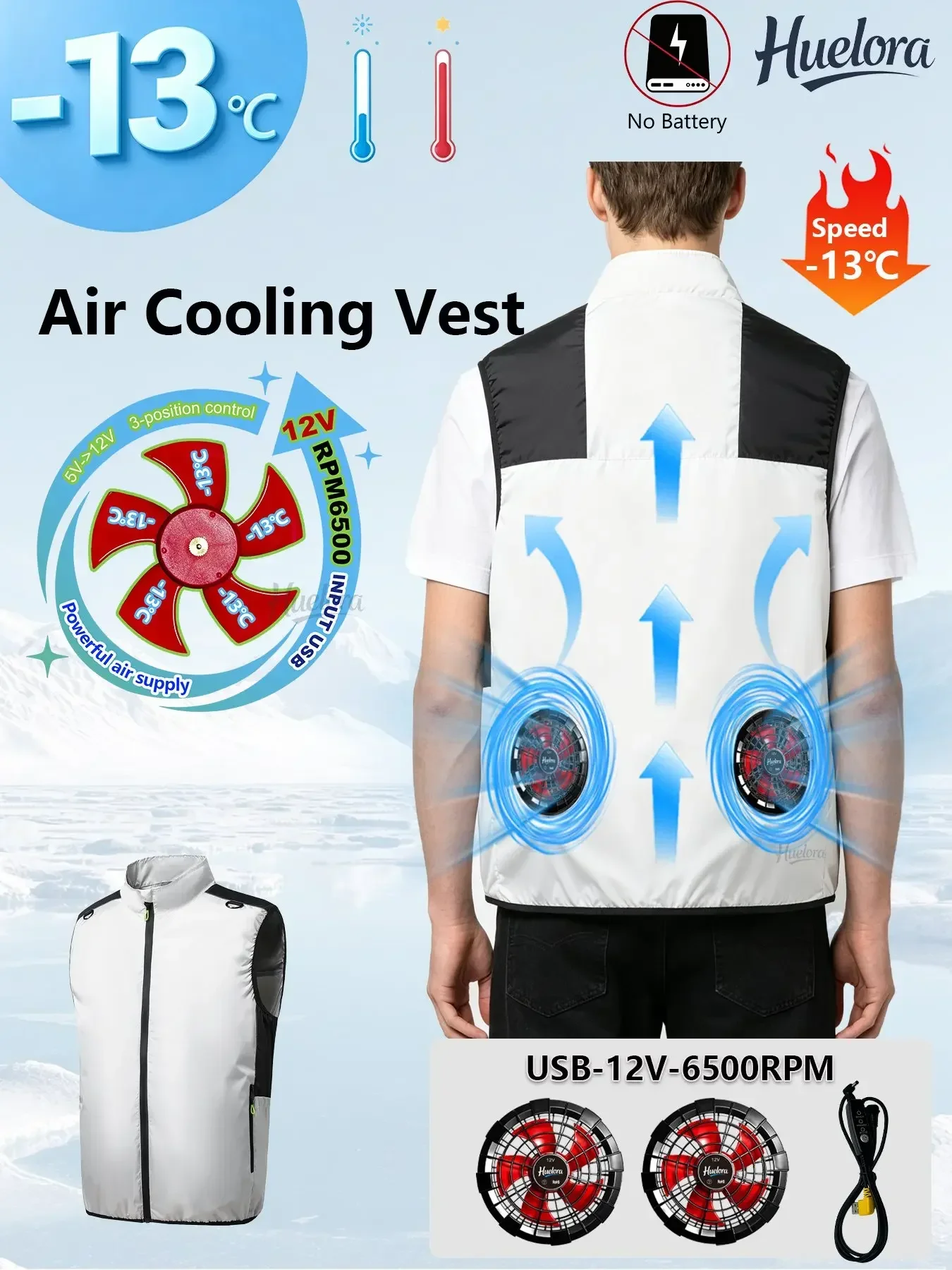Contrast Color Air Cooling Vest Men Dual Fans USB Summer Work Sleeveless Waistcoat Outdoor Fishing Cooling Jacket