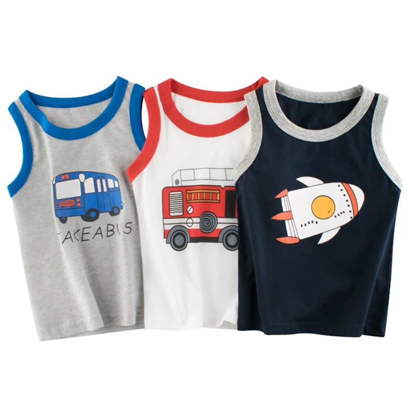 

3Piece Summer Korean Style Kids Clothes Cartoon Cute Sleeveless Cotton Tops Graphic T shirts Baby Tee Toddler Boy Outfits BC490