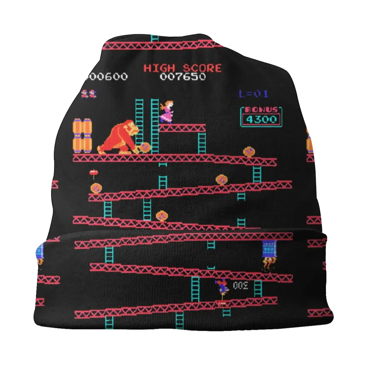 Donkey Kong Arcade Game Collage Vintage Retro Cap Vintage Skullies Beanies Hats Spring Warm Multifunction Bonnet Knitting Hats image 3