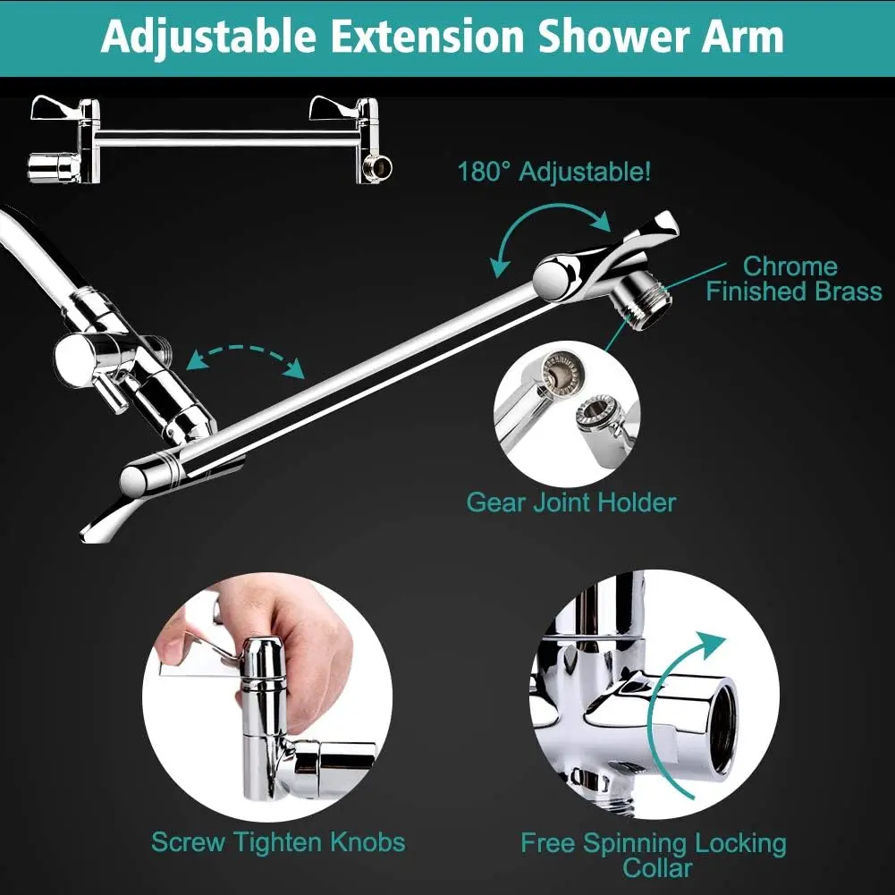 12 Inch High Pressure Rainfall Shower Head with Handheld Combo, 9 Settings Adjustable Anti-leak Design