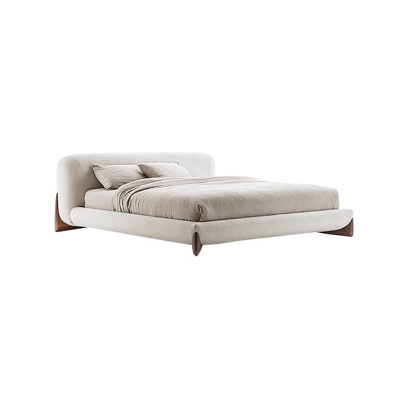 

Modern Luxurious Walnut Solid Wood Fabric Double Bed Queen Frame Soft Bed for Bedroom Furnitures