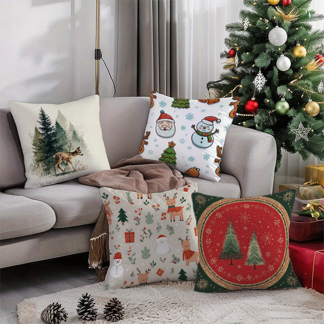 Christmas Cute Throw Pillow Covers attern Cushion Cover Suitable for Sofa Bedroom Car Pillow Cover