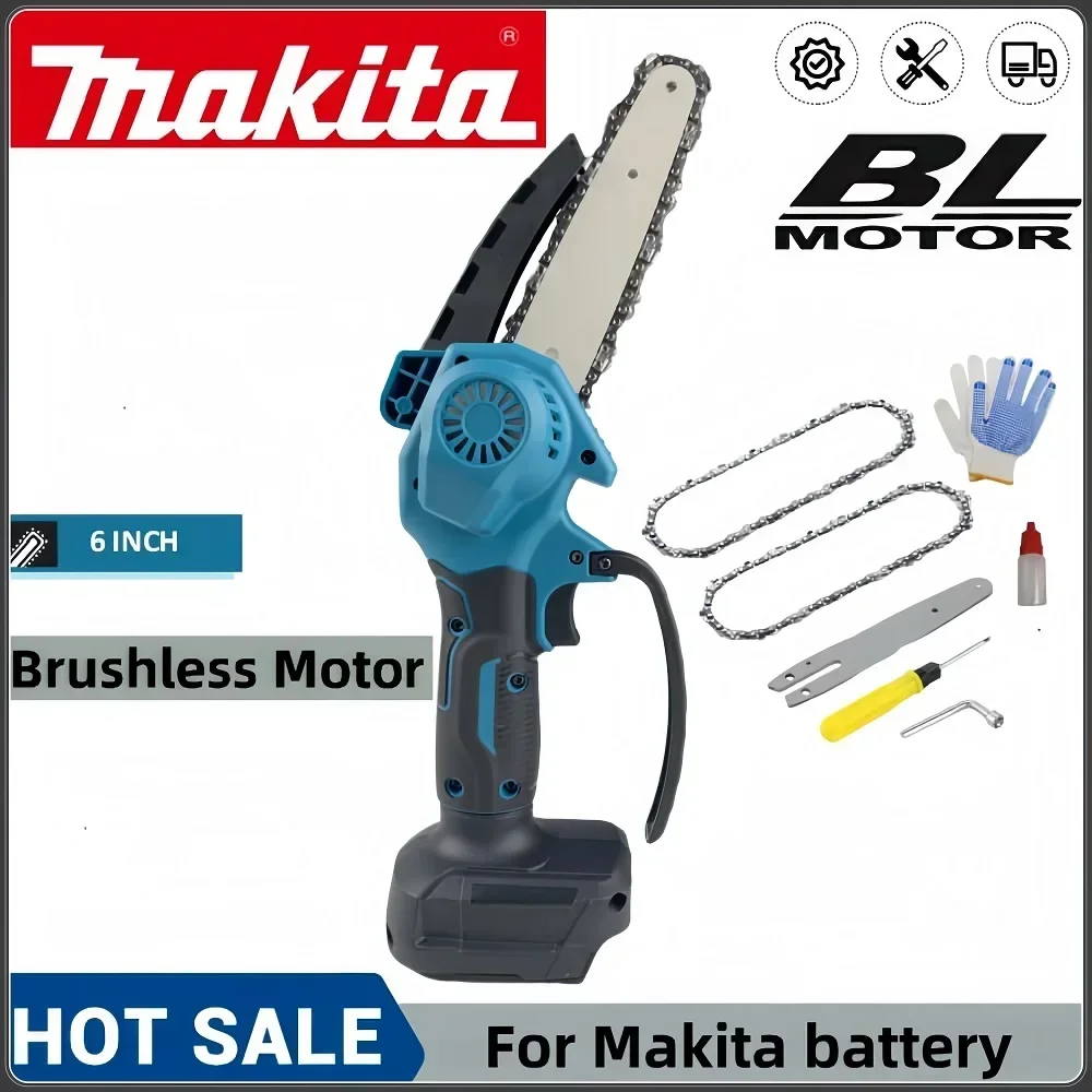 Makita 6 Inch Brushless Chain Saw Cordless Mini Handheld Pruning Saw Woodworking Electric Saw Cutting Tool For Makita 18VBattery