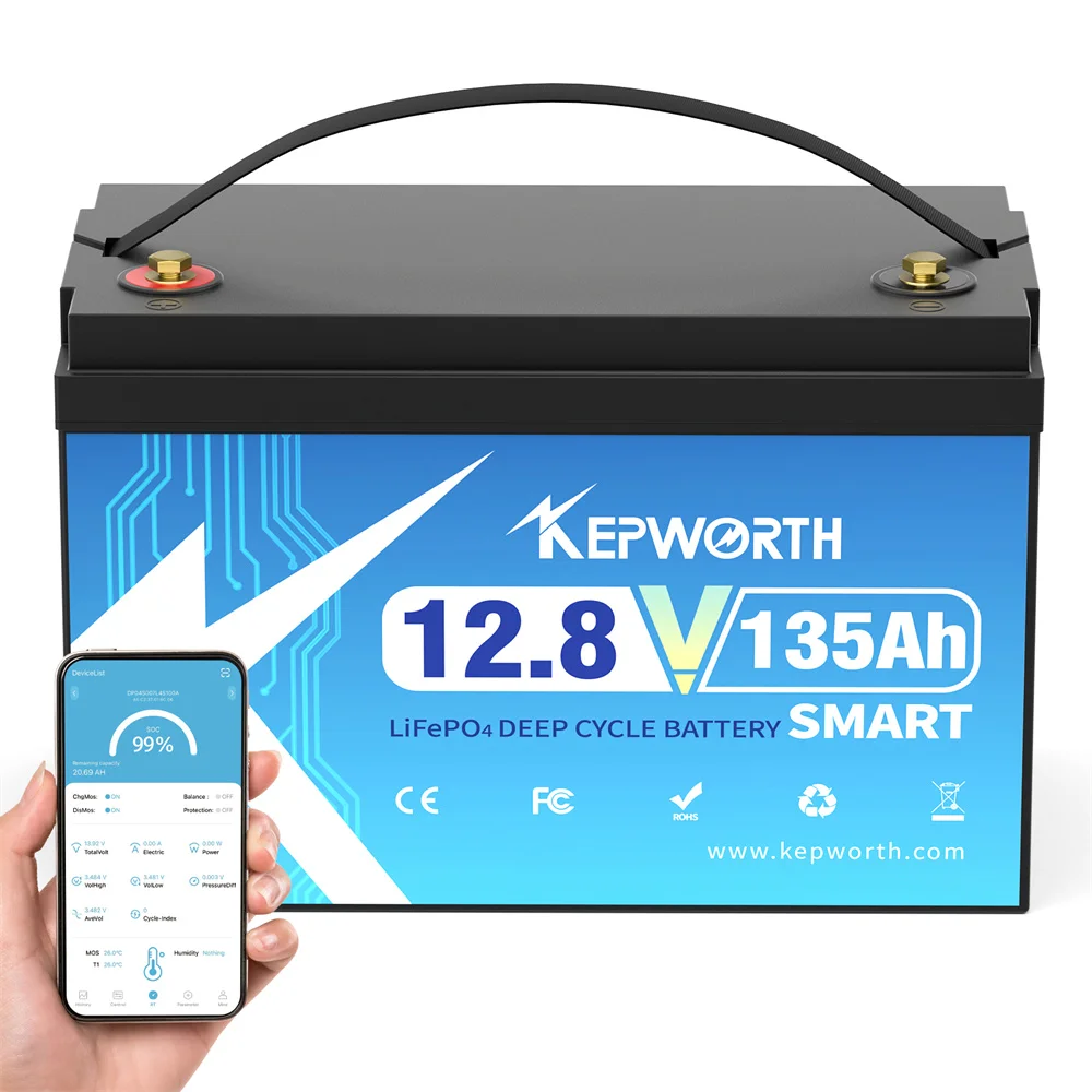 بطارية KEPWORTH 12V 135Ah LiFePO4 مع 100A Bluetooth BMS وحماية منخفضة الحرارة لقارب RV الشمسي #2