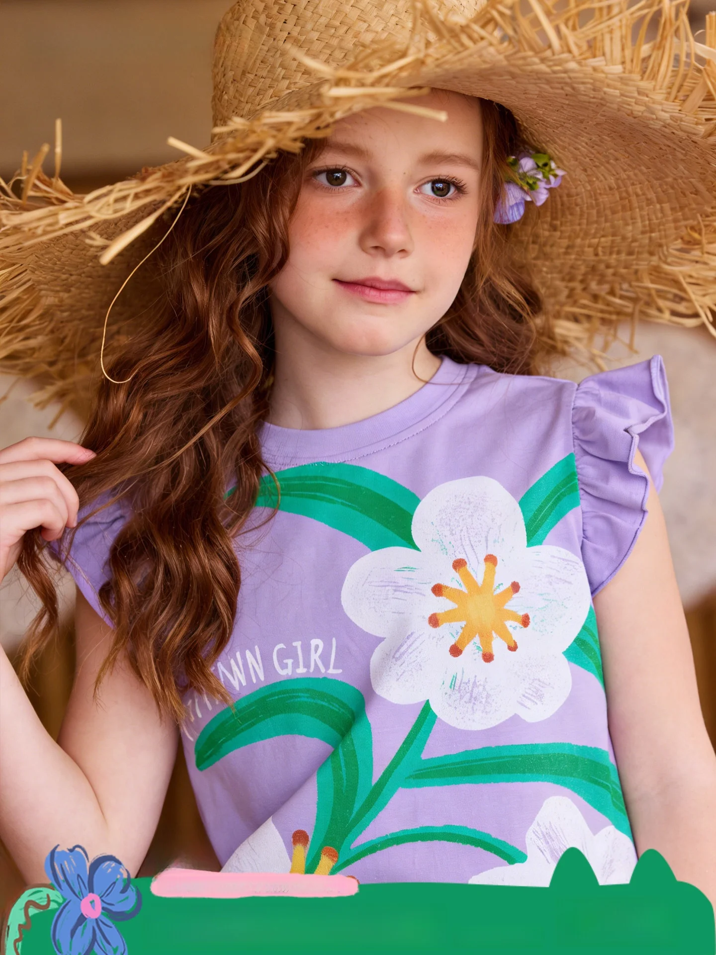 girls-short-sleeve-t-shirt-spring-summer-new-style-purple-flying-sleeve-top-fashionable-children's-clothing-cotton-lycra-blend