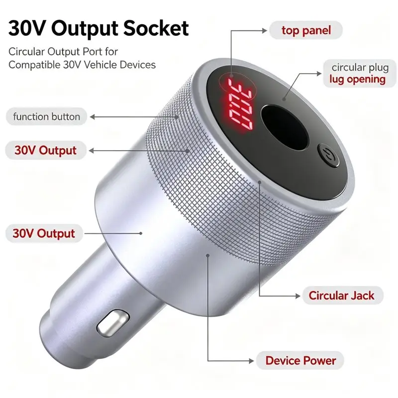 Voltage Stabilizer Car Adapter 12V/24V Boost 30V/2A 60W,Digital Display, Switch,For RV, Boat, Car