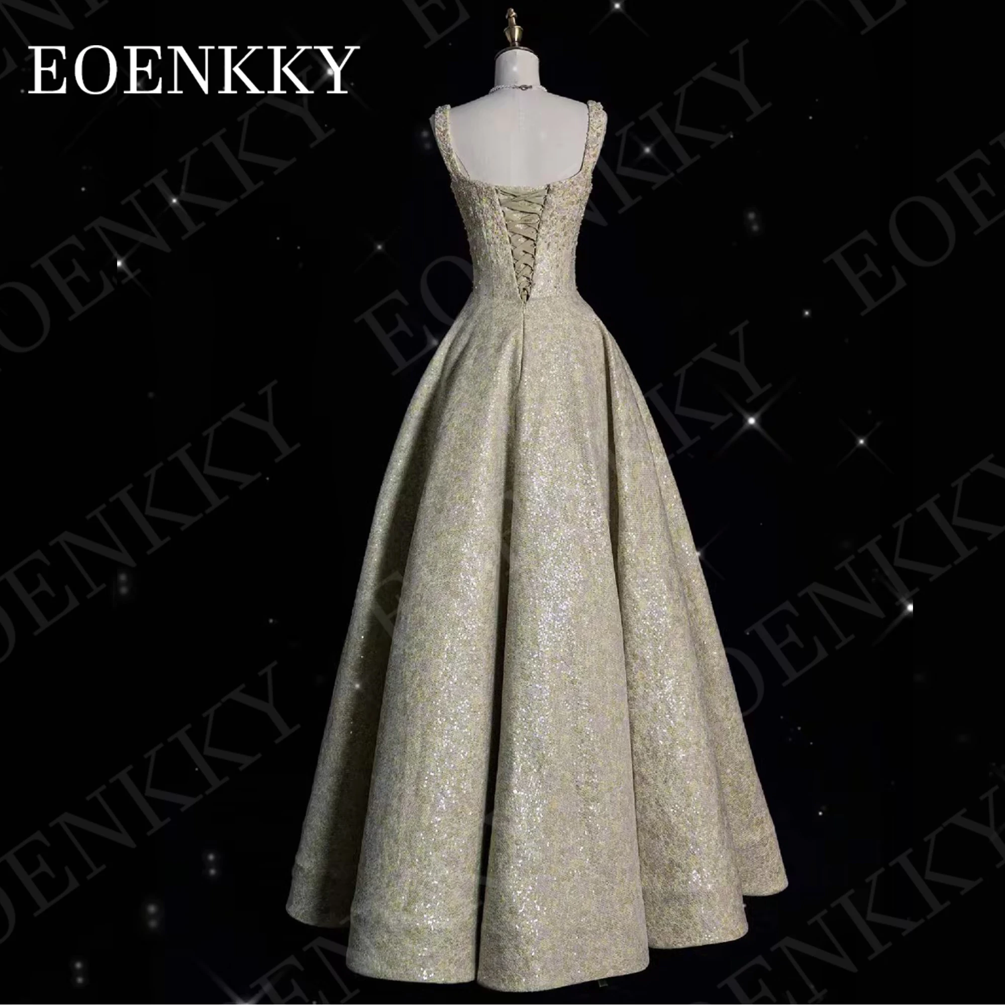 EOENKKY Sparkly Prom Dress Elegant Luxury Glitter Sequin A Line Beaded Square Neck Celebrity Party Gown Floor Length Customized