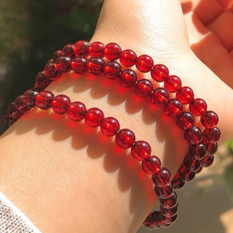 

7A Grade Natural Brazil Garnet Female Orange RedSingle Loop Multi-Wrap Bracelet Woman Stone