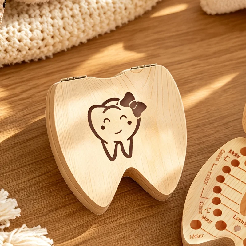 1PCS 2D Flat Tooth Shaped Keepsake Box With Lid Premium Heirloom Vault First Haircut Umbilical Cord Birth Souvenir Home Decor