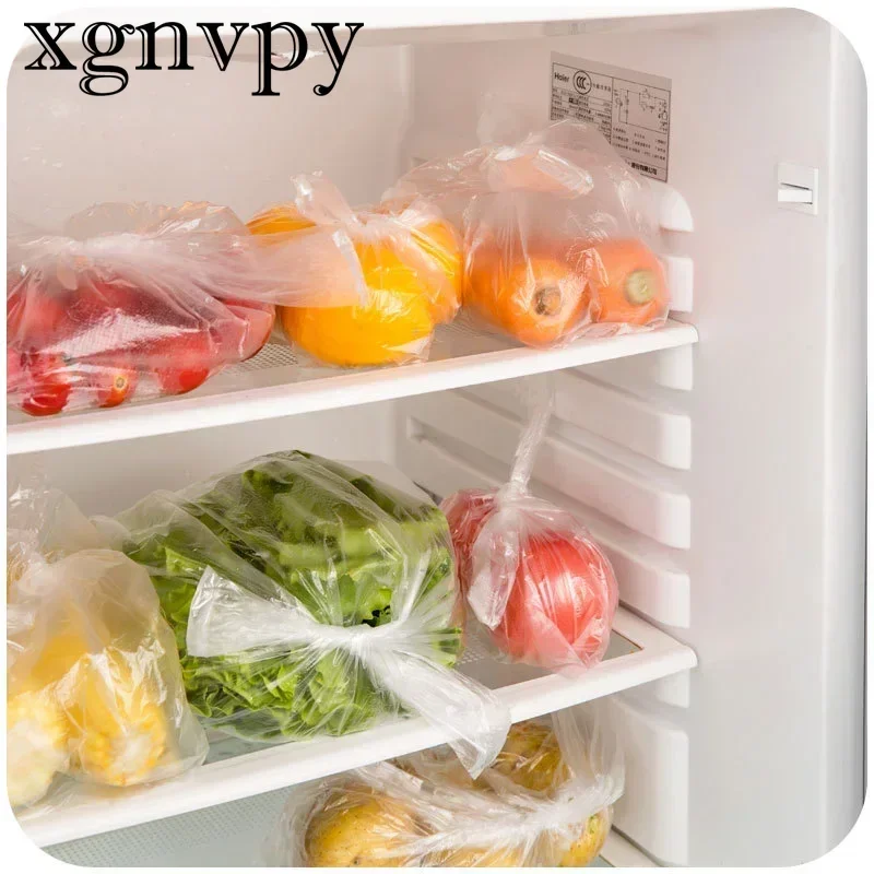 xgnvpy 100PCS Transparent Roll Fresh Keeping Plastic Bags Food Saver 3 Sizes Storage Bags with Handle for Food Preservation