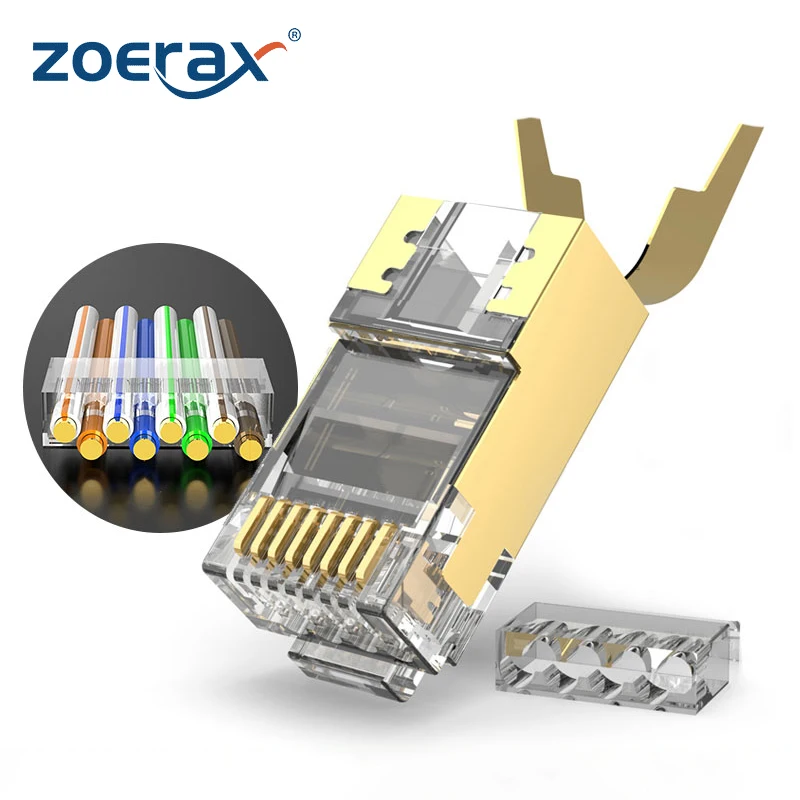 ZoeRax 2-Piece CAT6A & CAT7 Shielded RJ45 Modular Plug Connector 50μ 8P8C - RJ45 Connector Network Cable Connector - 1.5mm