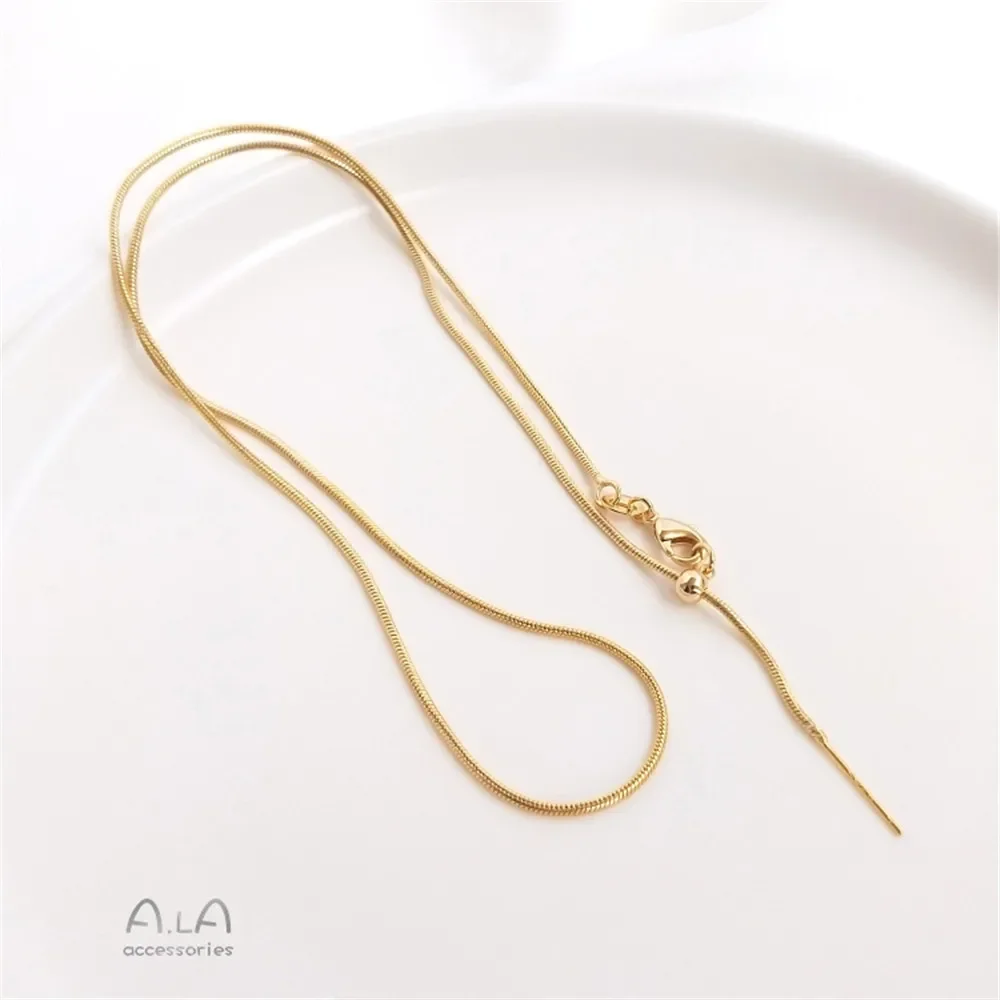 

14K Gold Plated Needle-style universal necklace bracelet snake bone chain Clavicle chain Adjustable beaded crystal pearl