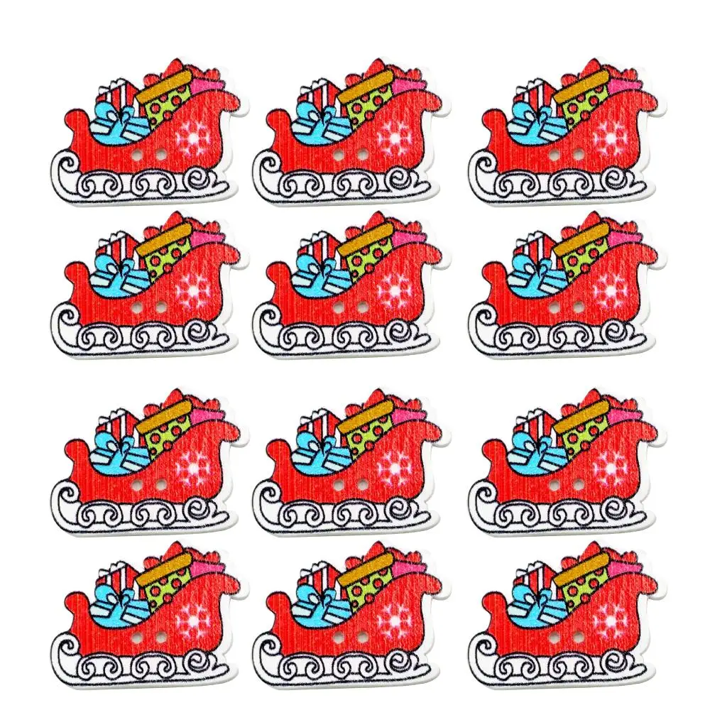 50 Pieces Sled Sleigh Wood Buttons Sewing Gift Clothing Decoration