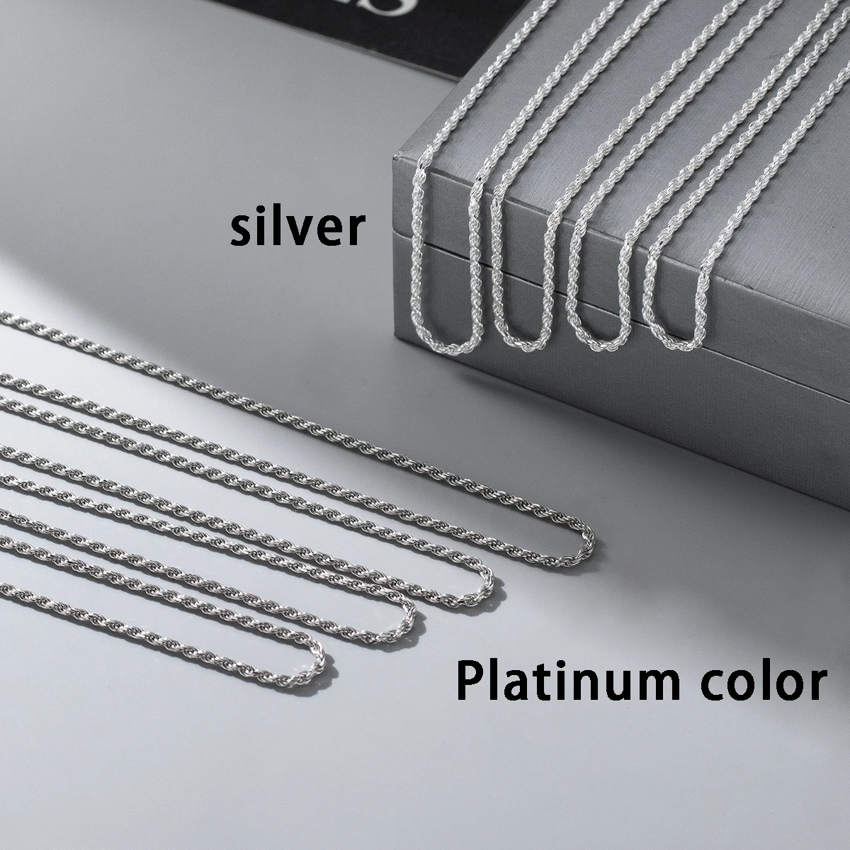 

Серебряные цепочки 925 пробы с витым плетением, 45, 50, 55, 60 см, женские ожерелья, модные украшения для женщин, цепочки на шею.