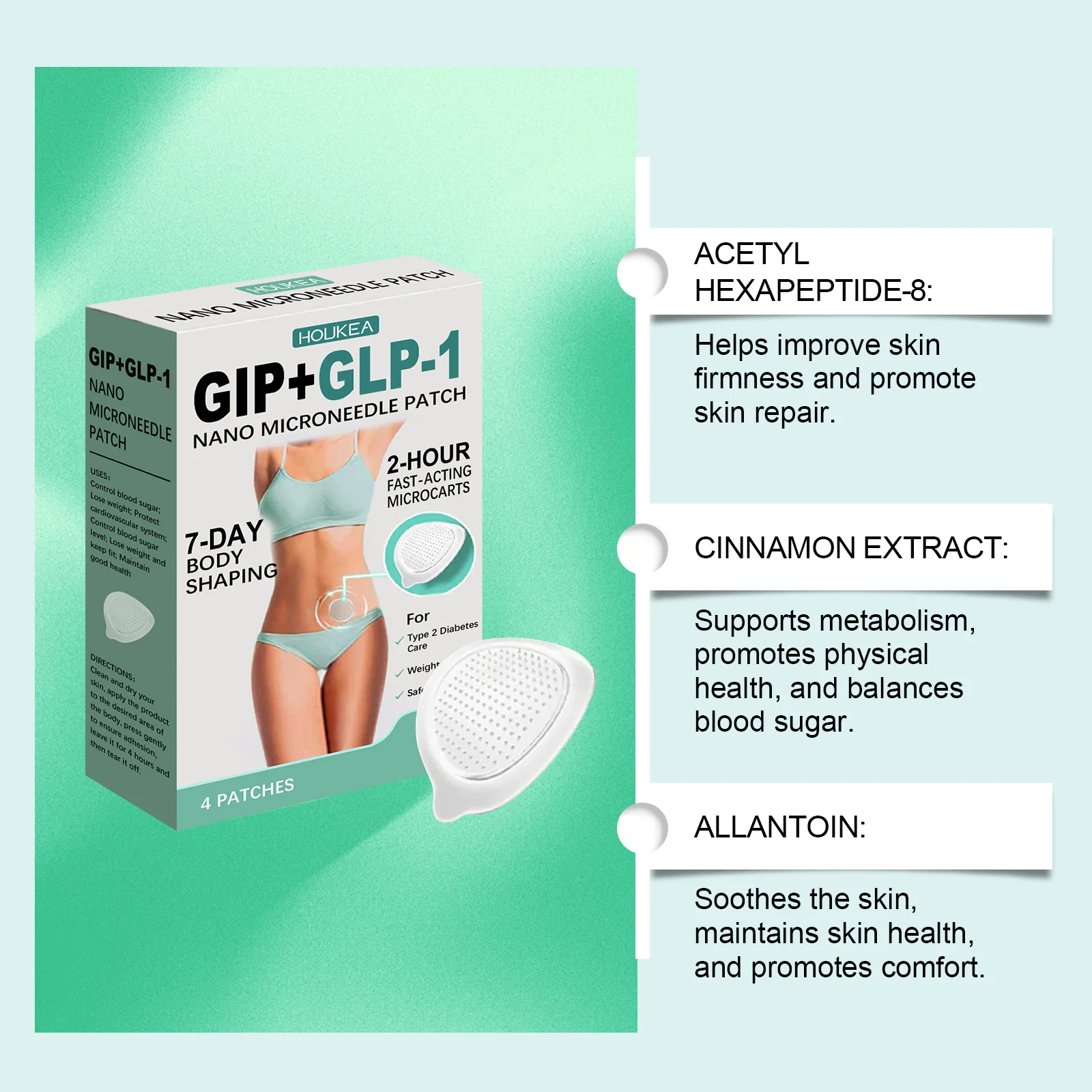 GIP+GLP Nanos Microneedles Patch GLP-1 Microneedles Patch Unisex Gentle Body Slimming Stickers Daily Lazy Care Patch for Adults