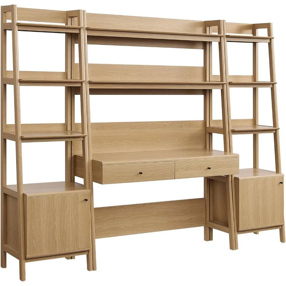 Bixby 3-Piece Home Office Desk And Bookshelf Display Case In Oak  Item dimensions L  W  H	18.5  69.5  71 inches