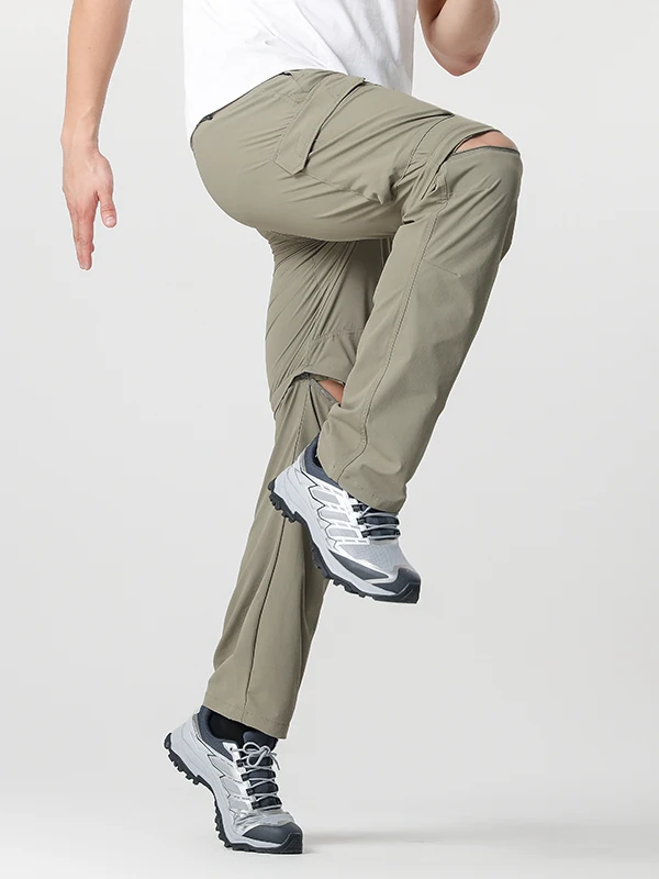 Quick Dry Outdoor Men's Cargo Pants Elastic Two-Section Removable Straight Leg Multi-Pocket plus Size Long Trousers