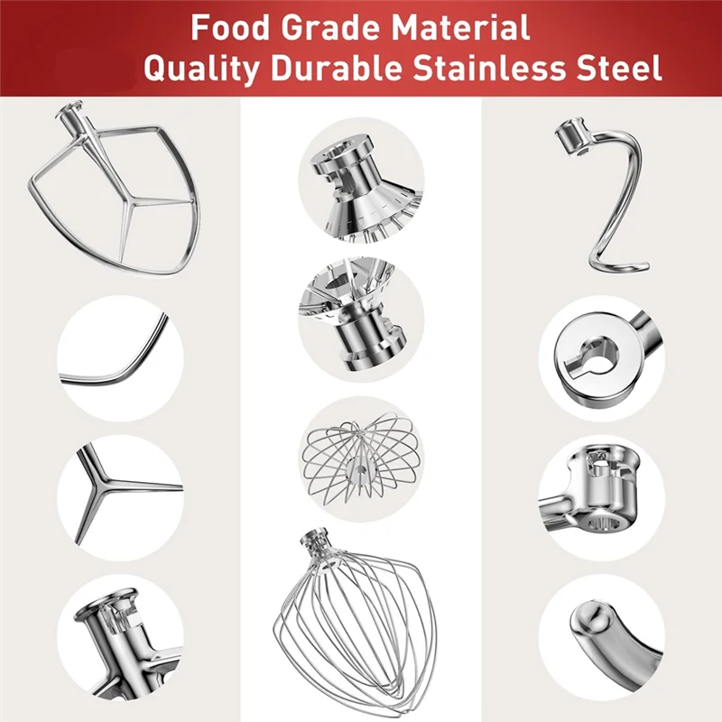 مجموعة ملحقات الخلاط ABVI-Stand (خافق مسطح، خطاف عجين، مرفق سوط سلكي) لخلاط حامل رفع كيتشن ايد وعاء 7 كوارت