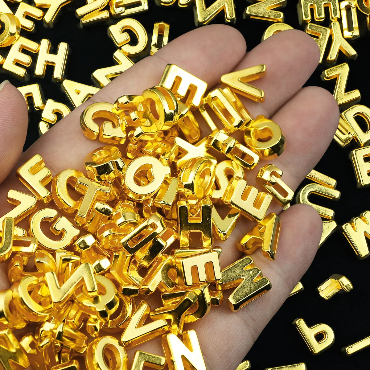 الحروف الإنجليزية شكل الاكريليك الذهبي فضفاض الفواصل الخرز لصنع المجوهرات اليدوية سوار ذاتي الصنع إكسسوارات عقد 78 قطعة #4