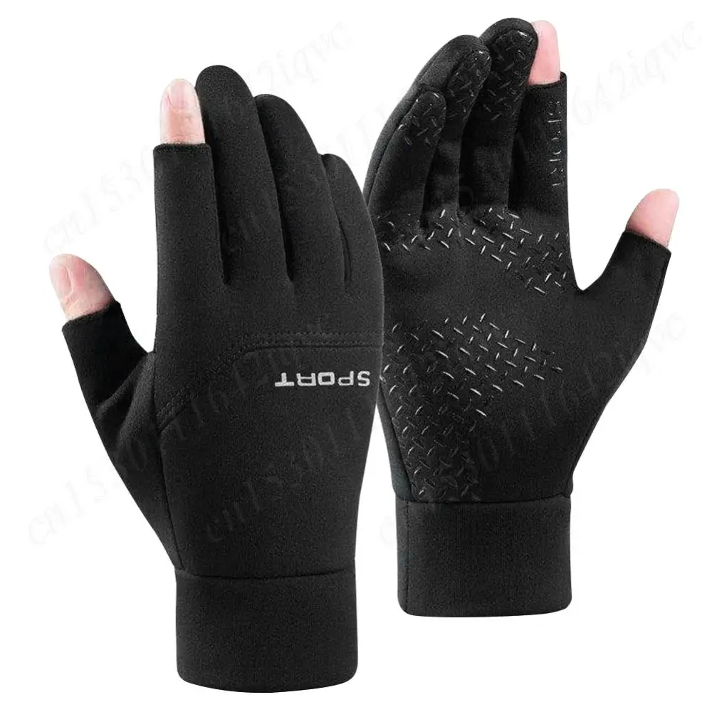 2-Fingerless Outdoor Anti-Slip Gloves Touch Screen Motorcycle Cold Gloves Windproof Ice Fishing Winter Gloves for Outdoor Sports