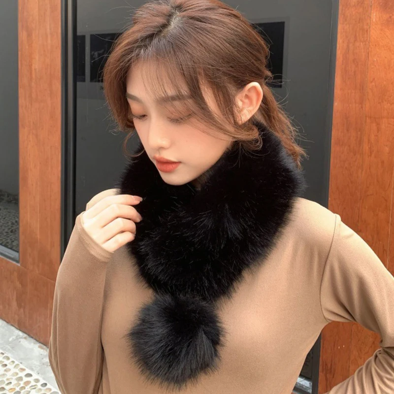 Versatile Fluffy Outdoor Plush Ball Neck Warme Scarf Imitation Fox Fur Fashion Soft Elegant Comfortable Neckerchief Clothing Acc