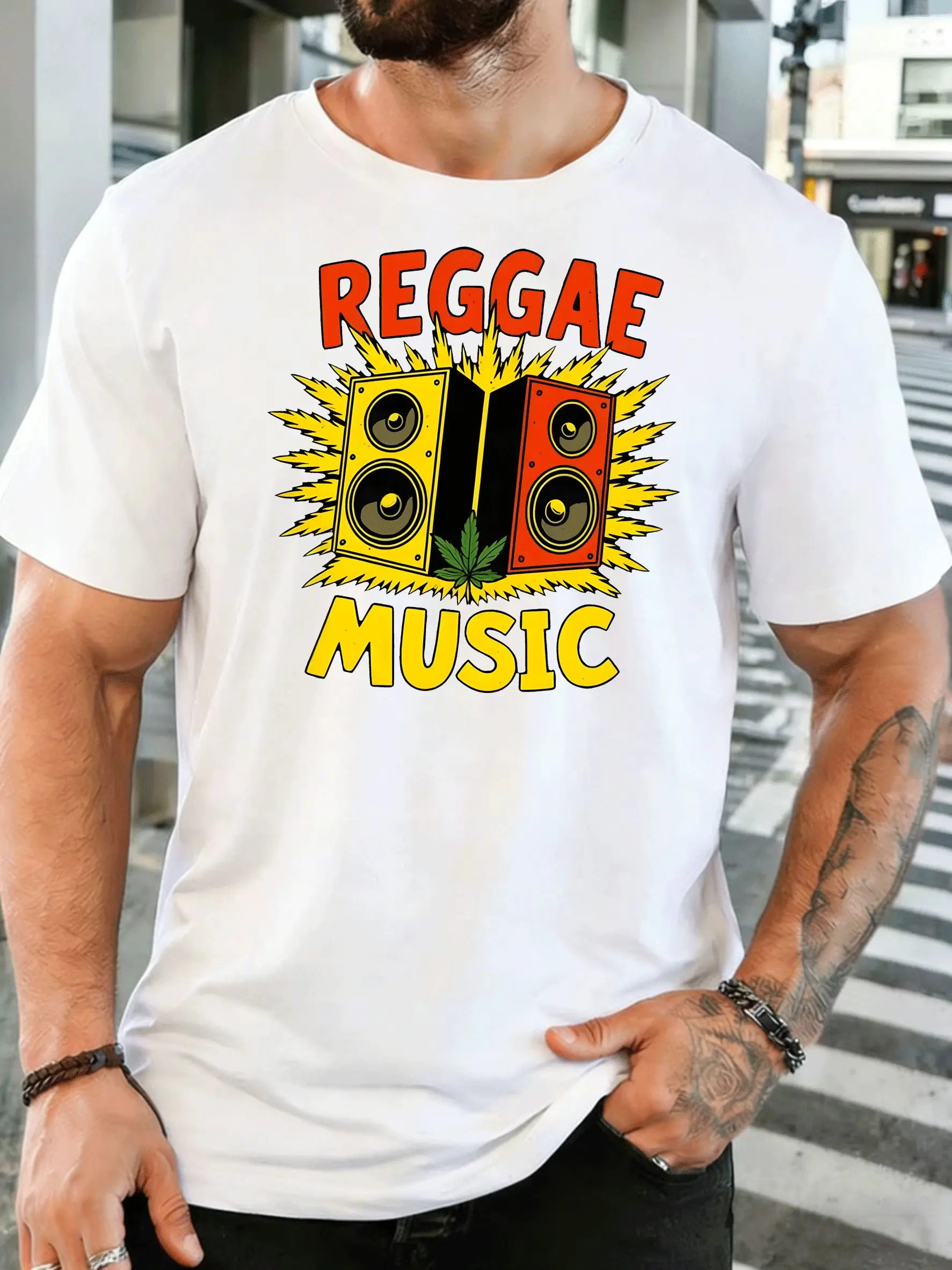 Men Short Sleeve T Shirt Reggae Music Speaker Graphic Tee Retro Print Tops Summer Soft Cotton Casual Street Wear For Adult Male