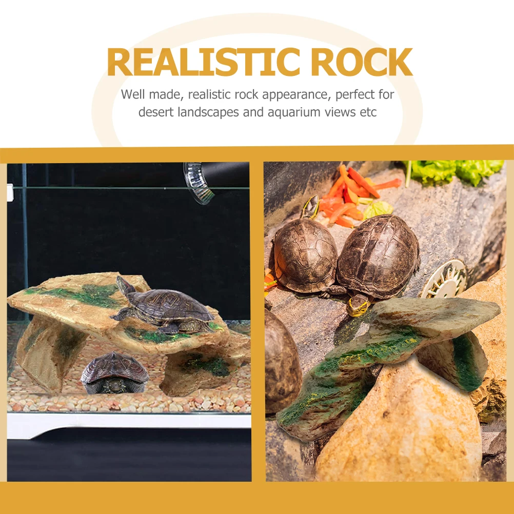 

Resin Turtle Basking Platform Reptile Rock Decor Realistic Hideout Safe Durable Easy Use Desert Aquarium Caves Shelter Resting