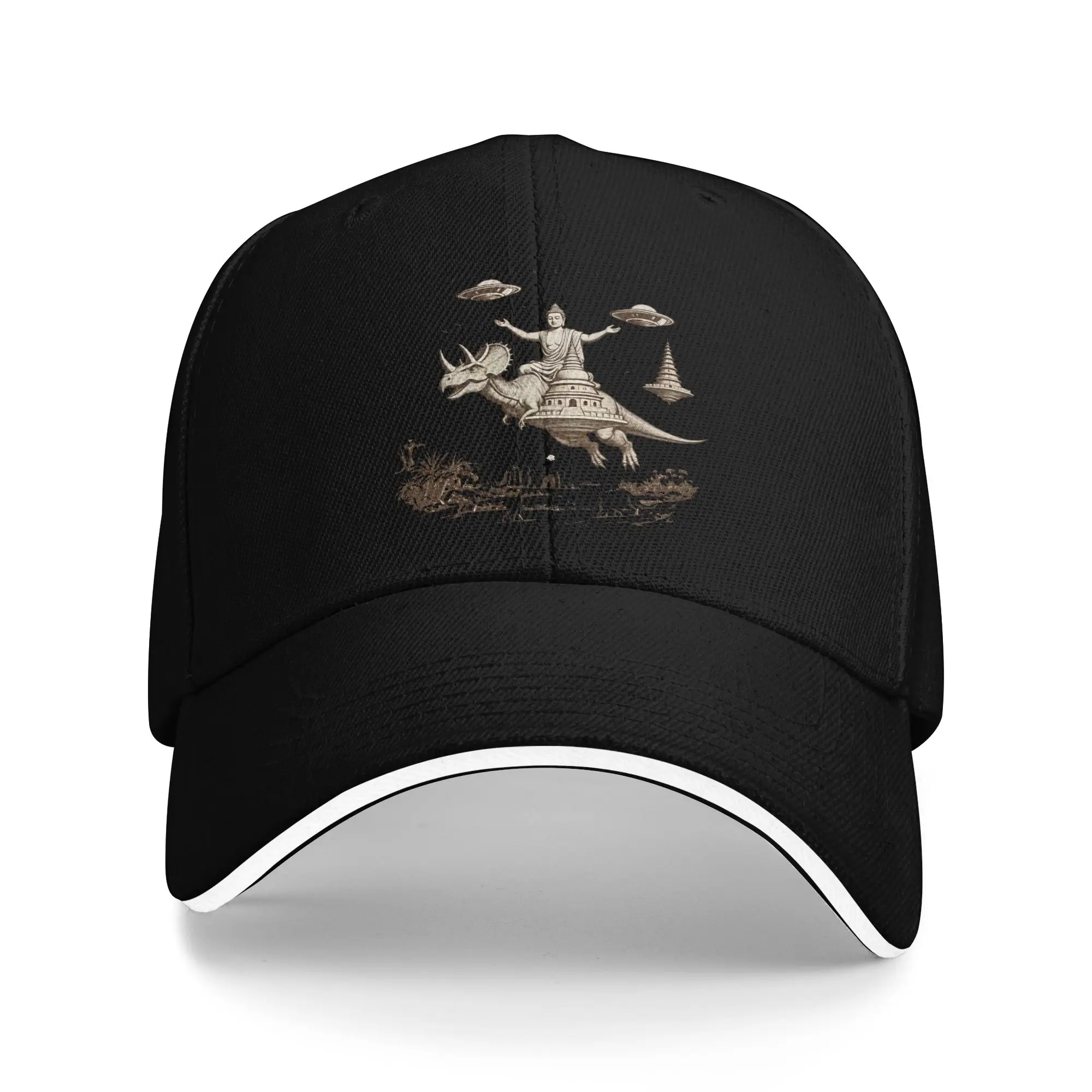 Summer Buddha Rides Triceratops Baseball Cap  Outdoor Gym Fitted Retro Print Sun Trucker Hat Men Women Sun-Proof Baseball Caps