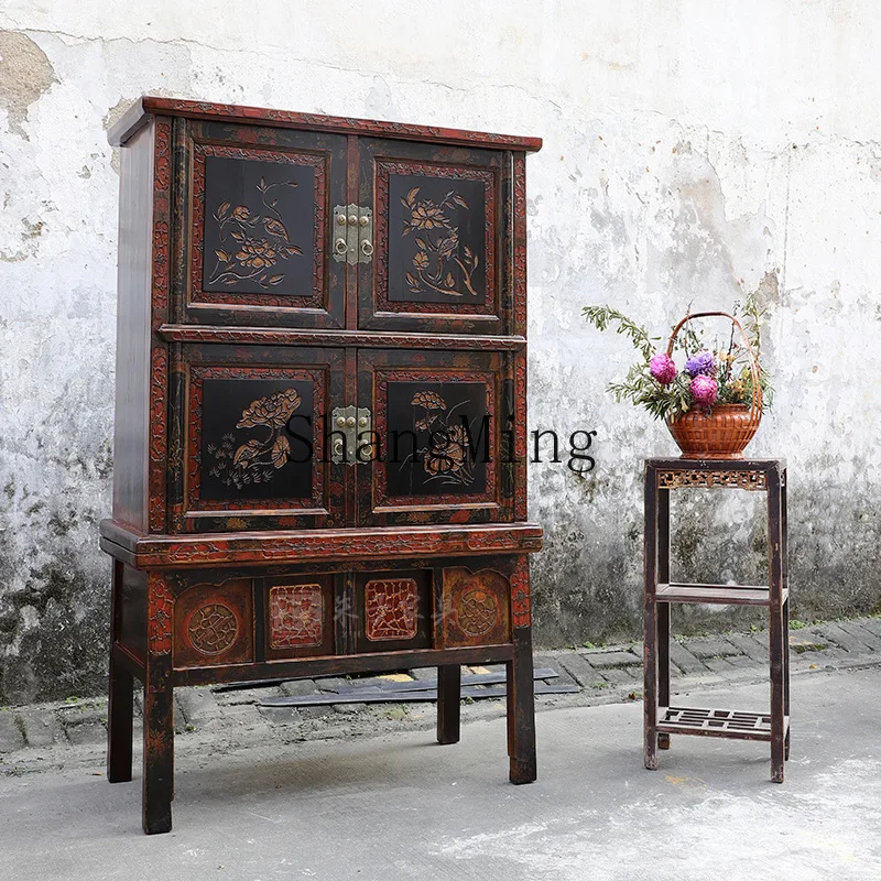 

CL custom classical Chinese solid wood wardrobe bedroom old furniture home carved cabinet floor locker with drawer