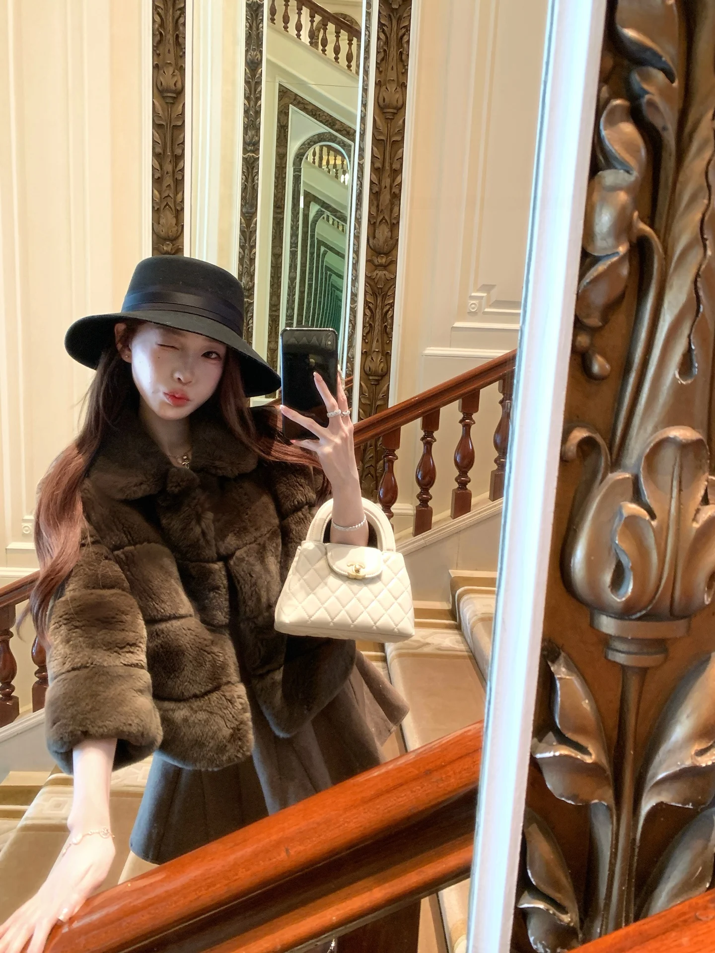 

Coolline Amber Miss Limited Edition Rex Rabbit Fur Coat Skirt Set Casual Sle Flip Collar Long Sve ort Length Women's O...