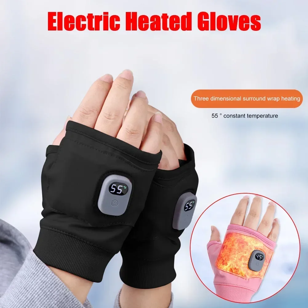 Guantes calefactables recargables, guantes térmicos calentados de 360 grados, guantes cálidos sin dedos a prueba de viento para invierno para senderismo al aire libre y ciclismo