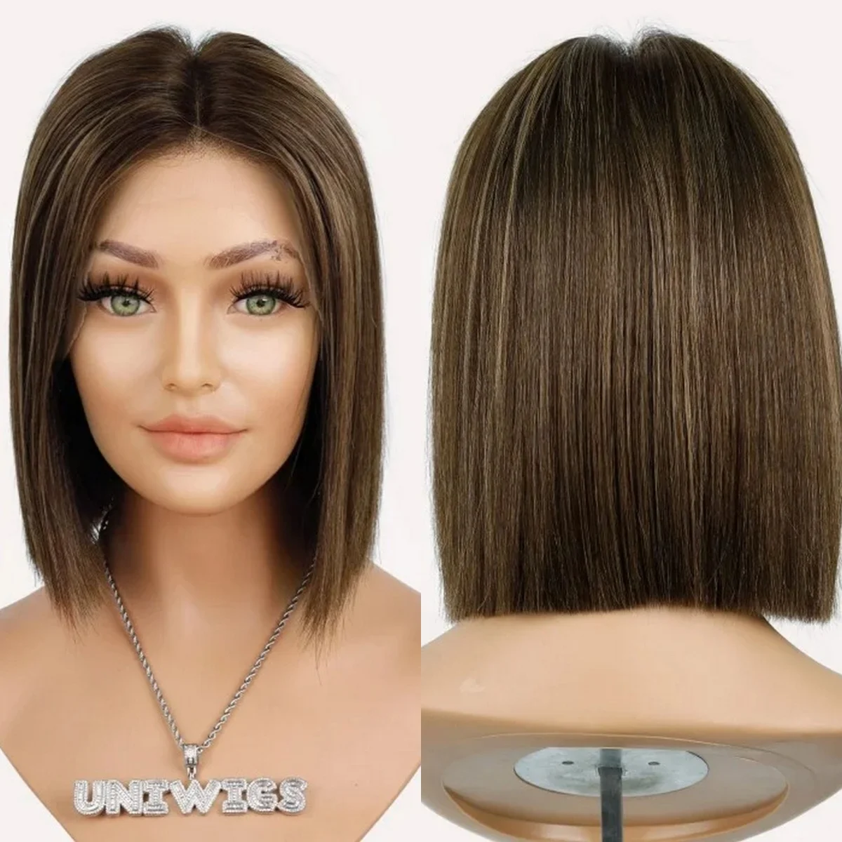 

Новинка: парик из смеси натуральных и синтетических волос с омбре, темно-коричневым балаяжем и мелированием, мягкий парик с HD-кружевом спереди 13*4, короткий прямой парик-боб