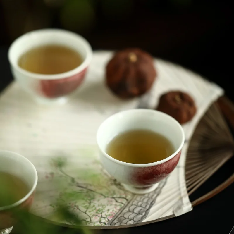 ★Mr. Qing Gao Foot Ceramic Red Tea Cup Jingdezhen Porcelain Master Cup XI Red Kiln Changed Tea Cup Individual Single Cup