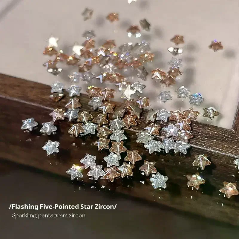 50Pcs Star Zircon Nail Rhinestone Nail Art Charm Sparkle 3D Nail Rivet Flat Bottom Nail Decoration Parts DIY Manicure