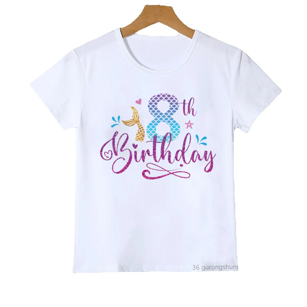 T-shir girls Marine Life Fish Cartoon 1-11th Birthday Print Tshirts Personalized Name Customized Tshirt for kids Birthday Party