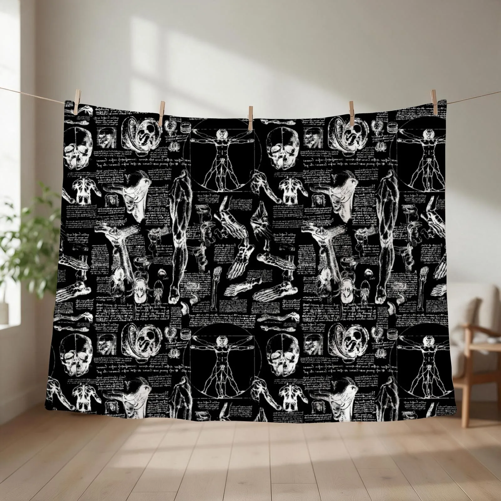 Da Vinci's Anatomy Sketches // Black Throw Blanket couch cozy soft plush fuzzy picnic outdoor blanket