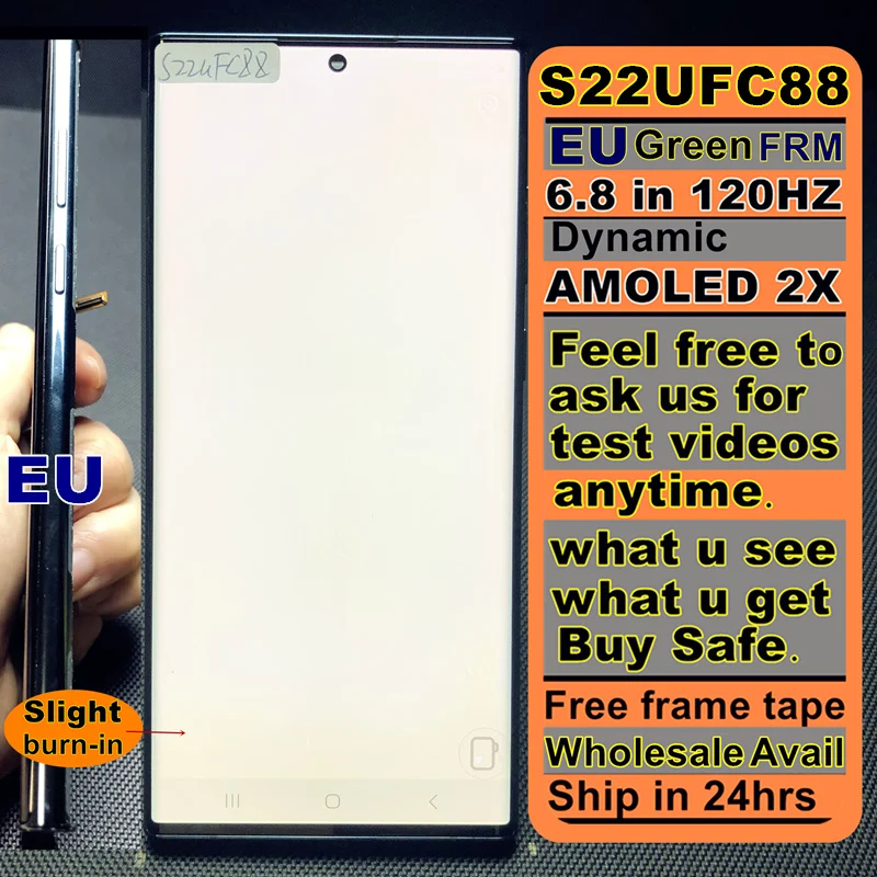 S22U 120Hz Dynamic AMOLED Display Touch Screen Replacement for Samsung Galaxy S22 Ultra 5G S908B S908BDS Full Digitizer Assembly