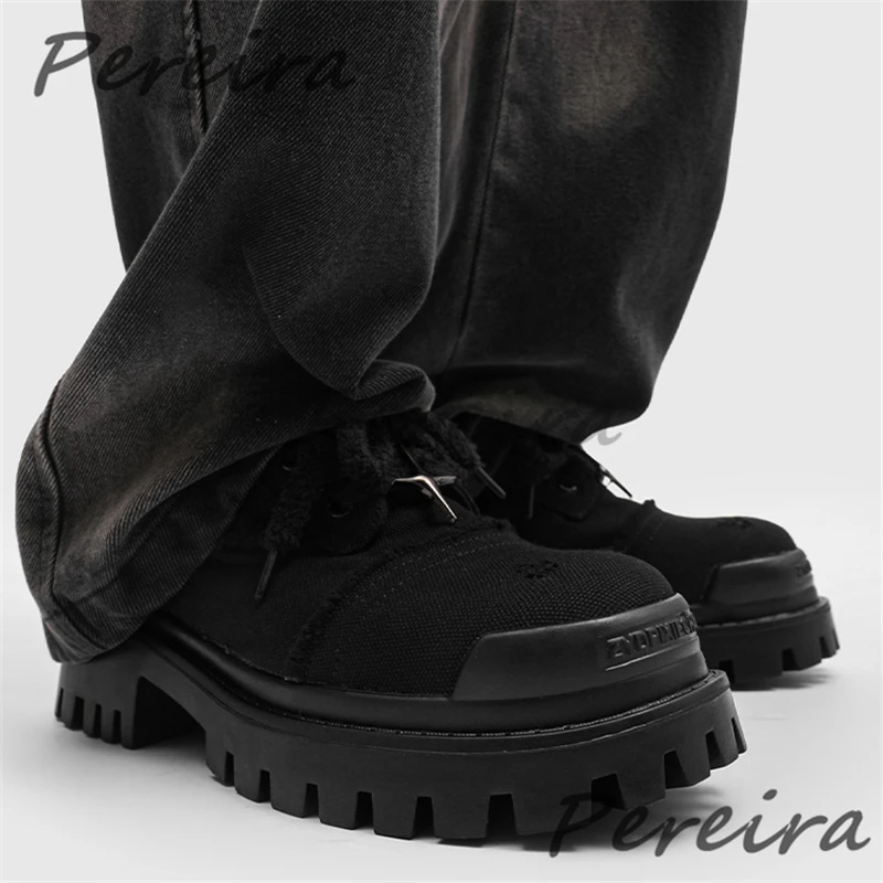 الرجال الرجعية الدنيم ديربي أحذية النمط البريطاني سميكة سوليد كبير جولة تو الدانتيل متابعة حذاء كاجوال الصيف العصرية في الهواء الطلق أحذية مشي #3