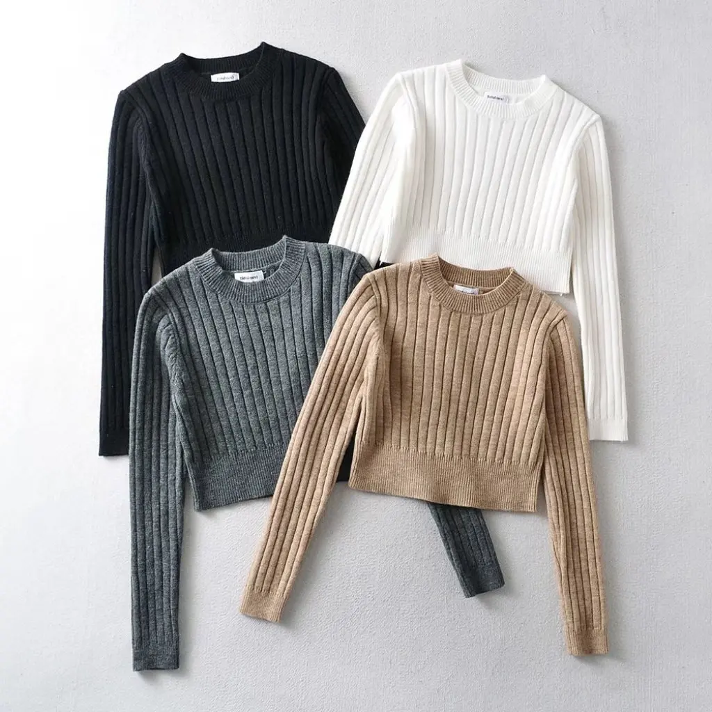 

YPFF Women's Trendy Short Navel Pullover Sweater round Neck Slim Design Top for Autumn Winter
