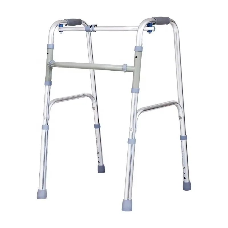 Foldable Four Leg Aluminum Walking Aid Anti Slip Seat Type Walker With Belt Wheels Level II Mobility Support