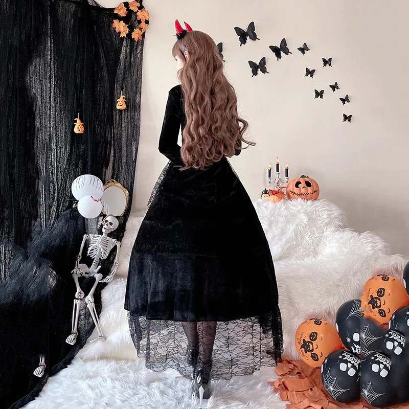 Костюм ведьмы для косплея для девочек на Хэллоуин, костюм вампира в стиле ретро, средневековый двор, королева, сценическое платье для взрослых